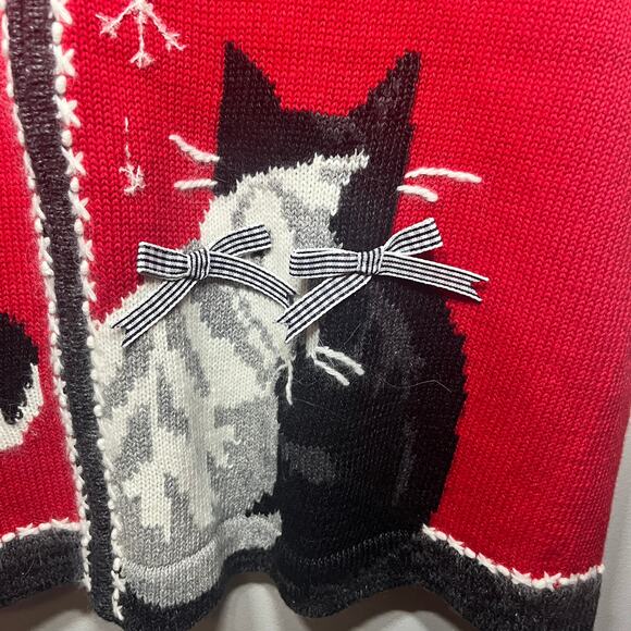 VTG 90s Susan Bristol Vest Sweater Angora Zip Cat Embroidered Christmas Ugly XL - Picture 4 of 9